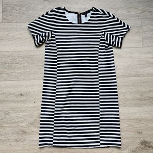 J. Crew Black and White Striped Dress Womens Xs Short Sleeve Shift